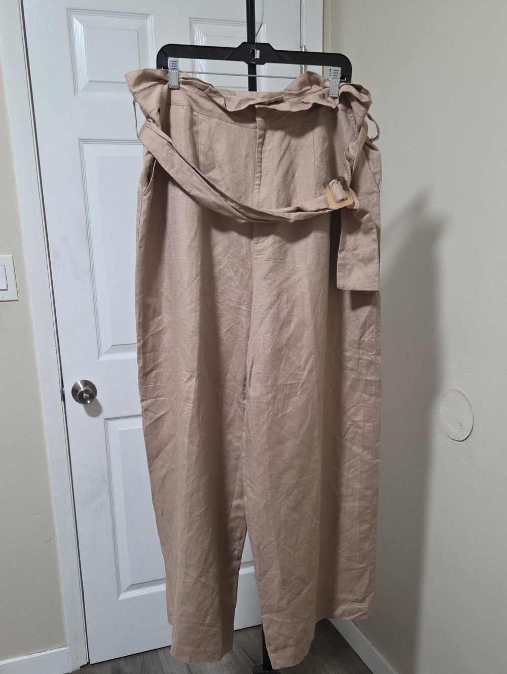 Forever 21 Beige Paperbag-Waist Wide-Leg Pants